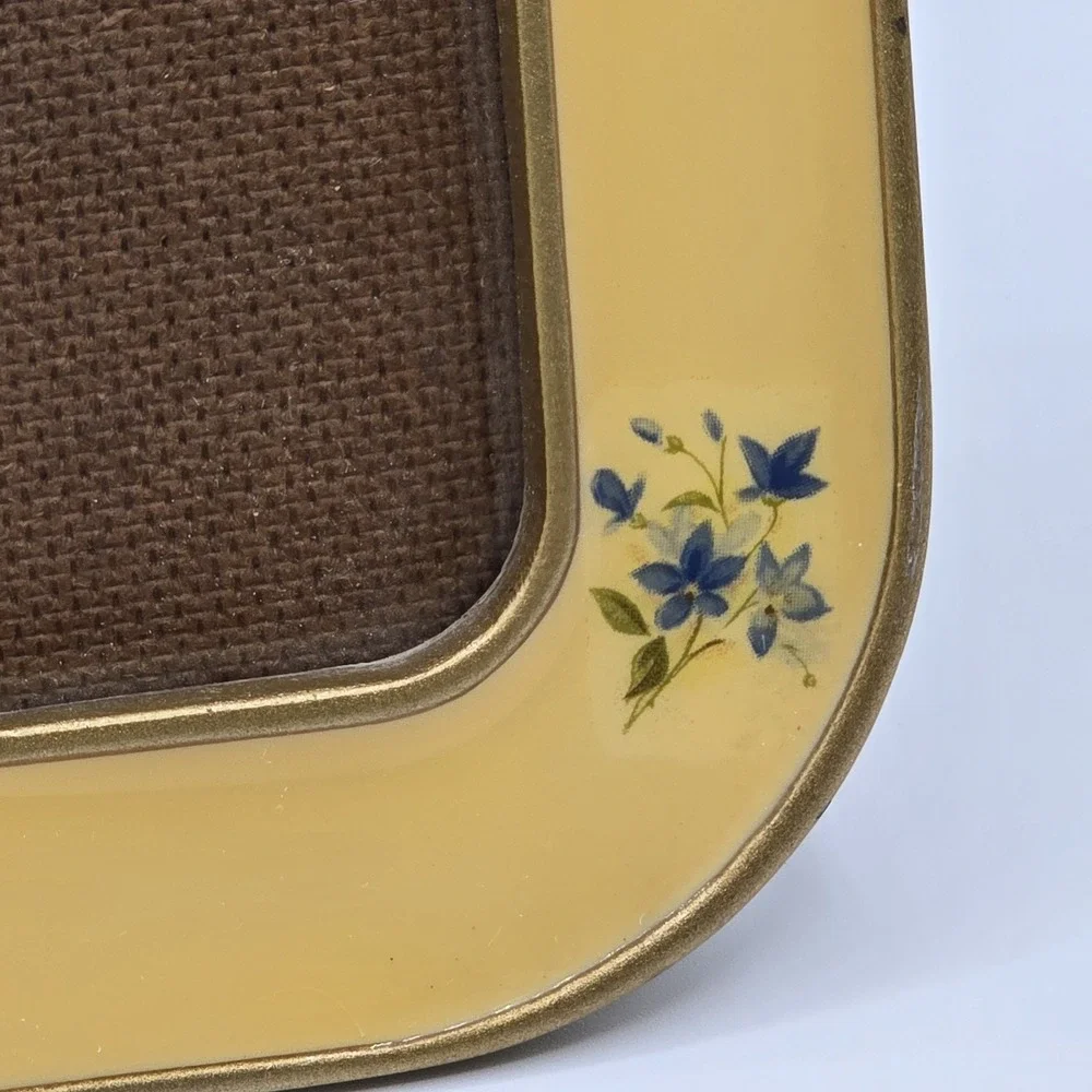Enameled Yellow Floral Photo Picture Frame Vintage Mcm Mod Cottagecore